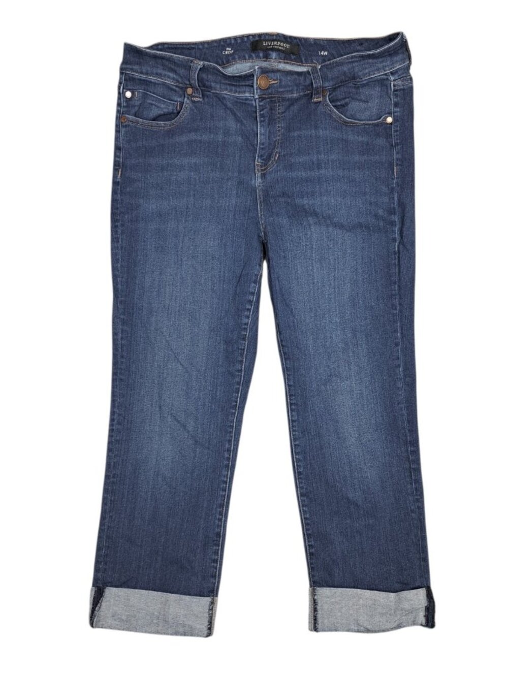 Liverpool The Crop Womens Jeans Cuffed Sz 14W Blue Mid Rise Medium Wash Stretch